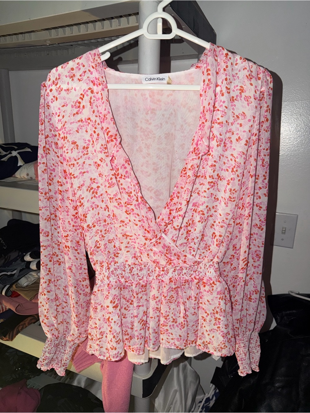 Calvin Klein Pink Floral Wrap Peplum Top